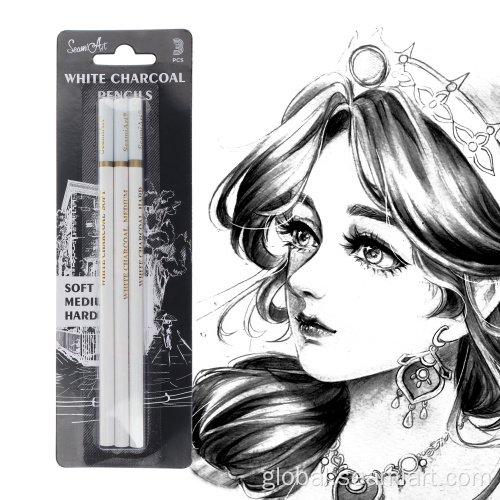 Drawing Natural Color Pencil 3pcs White charcoal pencil wooden set Supplier